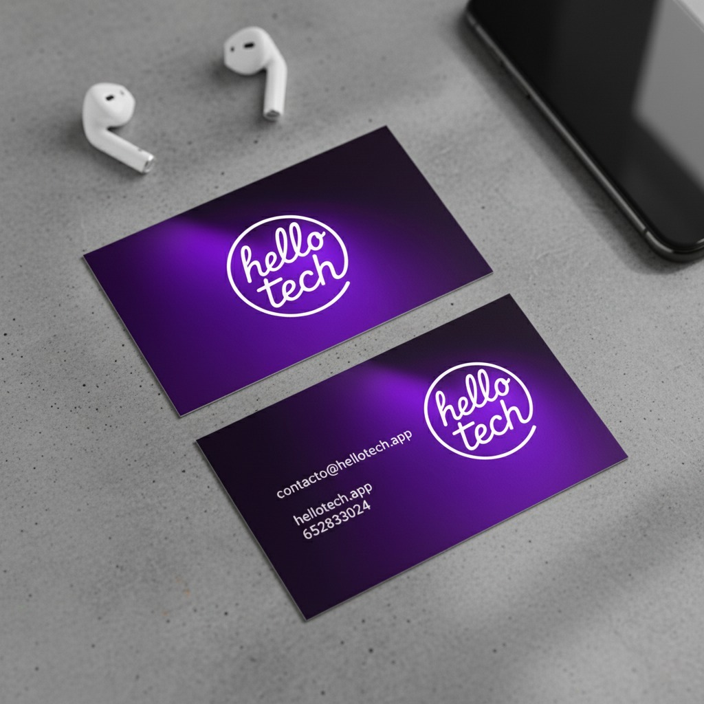 A business card for hello tech.